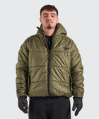 BTO Anonymous Attire masked puffer jacket with full zip hood, black
