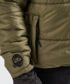BTO Anonymous Attire masked puffer jacket with full zip hood, army green