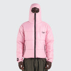 BTO Anonymous Attire masked puffer jacket with full zip hood, pink