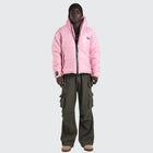 BTO Anonymous Attire masked puffer jacket with full zip hood, pink