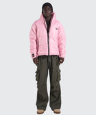 BTO Anonymous Attire masked puffer jacket with full zip hood, pink