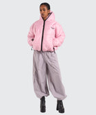 BTO Anonymous Attire masked puffer jacket with full zip hood, pink