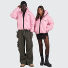BTO Anonymous Attire masked puffer jacket with full zip hood, pink