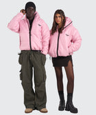 BTO Anonymous Attire masked puffer jacket with full zip hood, pink