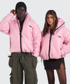 BTO Anonymous Attire masked puffer jacket with full zip hood, pink