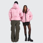 BTO Anonymous Attire masked puffer jacket with full zip hood, pink