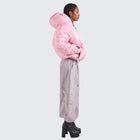 BTO Anonymous Attire masked puffer jacket with full zip hood, pink