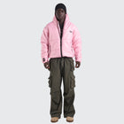 BTO Anonymous Attire masked puffer jacket with full zip hood, pink