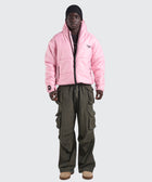 BTO Anonymous Attire masked puffer jacket with full zip hood, pink