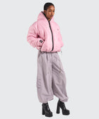 BTO Anonymous Attire masked puffer jacket with full zip hood, pink