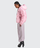 BTO Anonymous Attire masked puffer jacket with full zip hood, pink