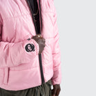 BTO Anonymous Attire masked puffer jacket with full zip hood, pink