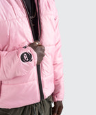 BTO Anonymous Attire masked puffer jacket with full zip hood, pink
