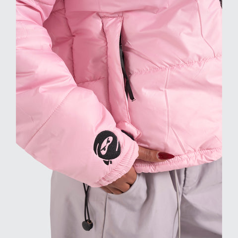 BTO Anonymous Attire masked puffer jacket with full zip hood, pink