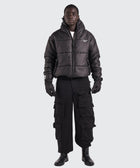 BTO Anonymous Attire masked puffer jacket with full zip hood, black