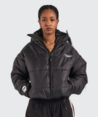 BTO Anonymous Attire masked puffer jacket with full zip hood, black