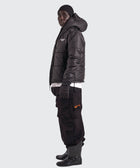 BTO Anonymous Attire masked puffer jacket with full zip hood, black