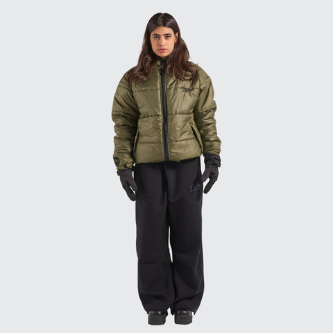 BTO Anonymous Attire masked puffer jacket with full zip hood, black