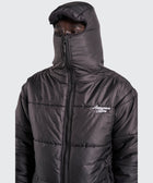 BTO Anonymous Attire masked puffer jacket with full zip hood, black