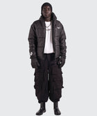 BTO Anonymous Attire masked puffer jacket with full zip hood, black