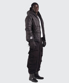 BTO Anonymous Attire masked puffer jacket with full zip hood, black