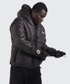 BTO Anonymous Attire masked puffer jacket with full zip hood, black