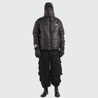 BTO Anonymous Attire masked puffer jacket with full zip hood, black