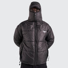 BTO Anonymous Attire masked puffer jacket with full zip hood, black