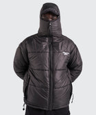 BTO Anonymous Attire masked puffer jacket with full zip hood, black