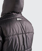 BTO Anonymous Attire masked puffer jacket with full zip hood, black