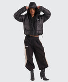 BTO Anonymous Attire masked puffer jacket with full zip hood, black