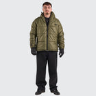 BTO Anonymous Attire masked puffer jacket with full zip hood, army