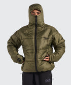 BTO Anonymous Attire masked puffer jacket with full zip hood, black