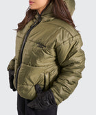 BTO Anonymous Attire masked puffer jacket with full zip hood, army green