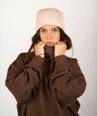 Core Quarter Zip Up sweatshirt in brown, front view showcasing relaxed boxy fit and minimal design.