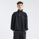 Core Quarter Zip Up sweatshirt in black, front view showcasing relaxed boxy fit and minimal design.
