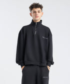 Core Quarter Zip Up sweatshirt in black, front view showcasing relaxed boxy fit and minimal design.