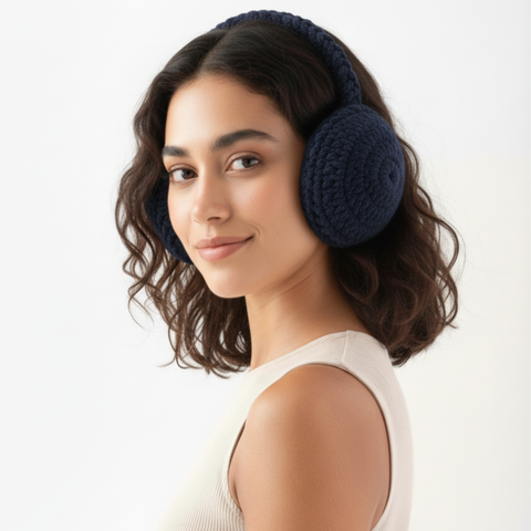 Handmade crochet earmuffs by BROWNTOAST crafted from soft yarn. Cozy, colorful winter accessory available in six unique colorways.