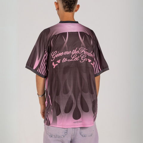Horreya / Freedom Jersey from Cairo (Un)Censored – unisex oversized fit with vinyl front print, embroidered details pink and black design by BTX x Malak Ghoneim