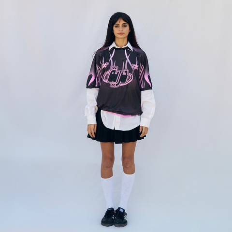 Horreya / Freedom Jersey from Cairo (Un)Censored – unisex oversized fit with vinyl front print, embroidered details pink and black design by BTX x Malak Ghoneim