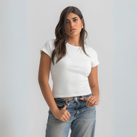 Women’s ribbed short sleeve top made from 95% cotton and 5% lycra. Features a fitted silhouette for a flattering, comfortable fit. Soft and breathable fabric with a versatile design for layering or wearing on its own.