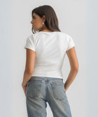 Women’s ribbed short sleeve top made from 95% cotton and 5% lycra. Features a fitted silhouette for a flattering, comfortable fit. Soft and breathable fabric with a versatile design for layering or wearing on its own.