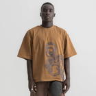 Unisex burnt brown box-fit tee with oversized distressed key graphic on the front