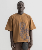 Unisex burnt brown box-fit tee with oversized distressed key graphic on the front