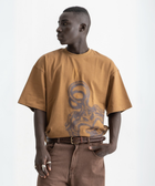 Unisex burnt brown box-fit tee with oversized distressed key graphic on the front