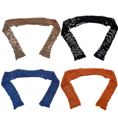 Women’s handmade crochet sleeves by BROWNT0AST, made from premium hand-dyed cotton yarn. Lightweight layering accessory for stylish seasonal looks.