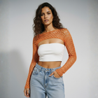 Women’s handmade crochet sleeves by BROWNT0AST, made from premium hand-dyed cotton yarn. Lightweight layering accessory for stylish seasonal looks.