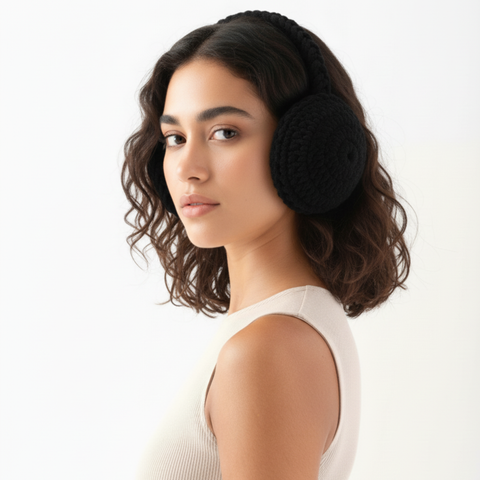 Handmade crochet earmuffs by BROWNTOAST crafted from soft yarn. Cozy, colorful winter accessory available in six unique colorways.
