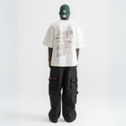 Unisex white box-fit tee in heavyweight Egyptian cotton with worn cassette tape graphic across the chest. and abstract equalizer design on back. 