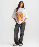 Oversized white t-shirt with bold Falafel illustration, 100% cotton.